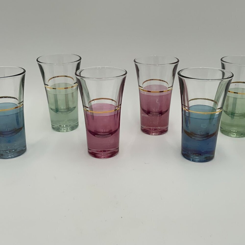 Made in Italy Flash Painted w/ Gold Stripe Cordial Shot Glasses Set of 6